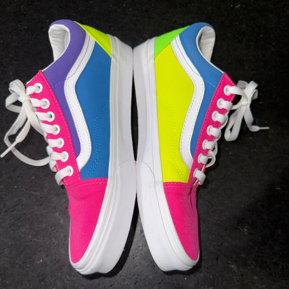NEW VANS OLD SKOOL COLOR BLOCK  NEON FLUORESCENT BRIGHT SNEAKERS SZ M, W 9.5 - Picture 4 of 10